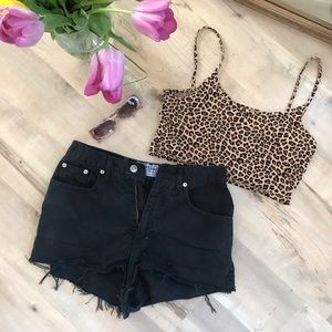 Vintage black denim mom shorts